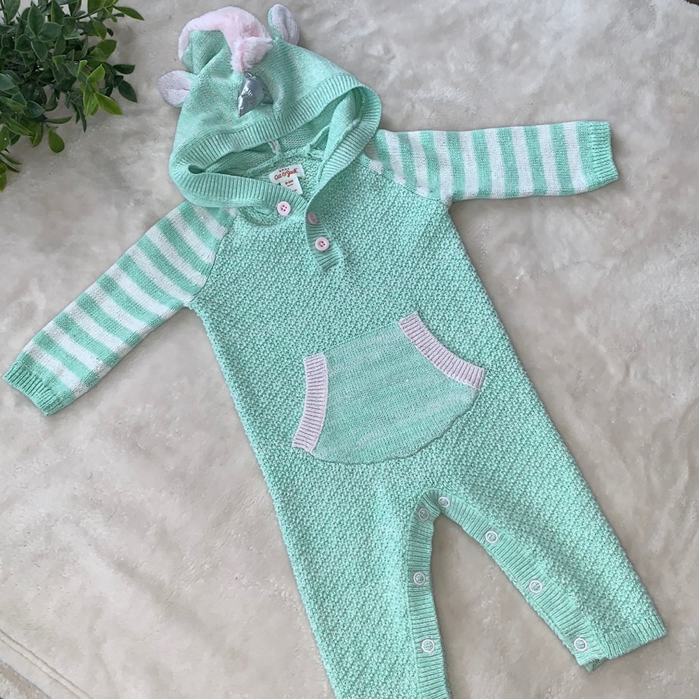 🦄 Cat & Jack 0-3M Mint Green Unicorn Romper EUC
